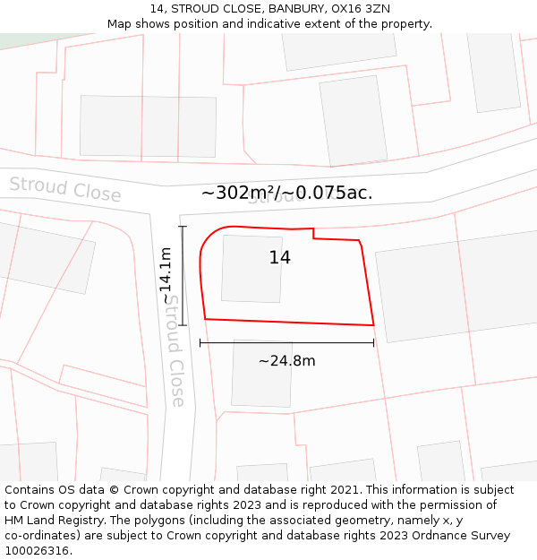 14, STROUD CLOSE, BANBURY, OX16 3ZN: Plot and title map