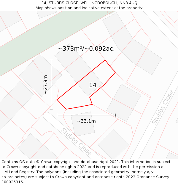 14, STUBBS CLOSE, WELLINGBOROUGH, NN8 4UQ: Plot and title map