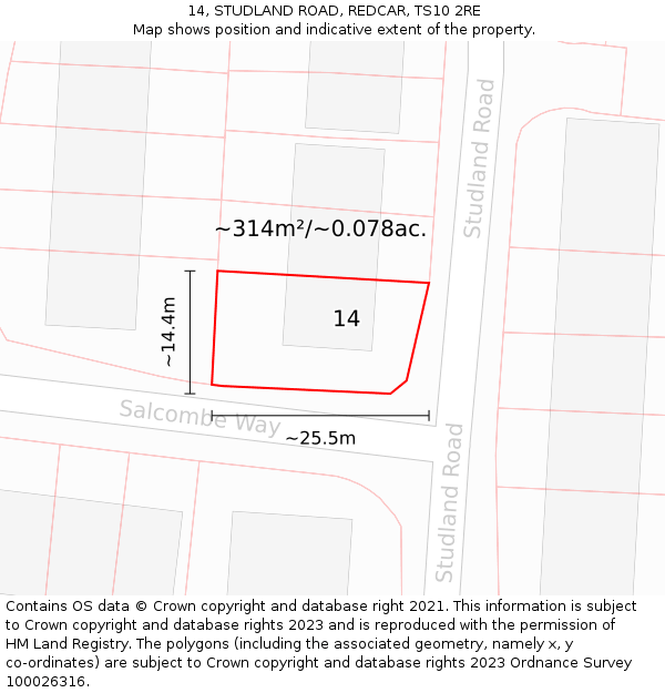 14, STUDLAND ROAD, REDCAR, TS10 2RE: Plot and title map