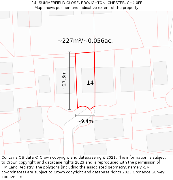 14, SUMMERFIELD CLOSE, BROUGHTON, CHESTER, CH4 0FF: Plot and title map