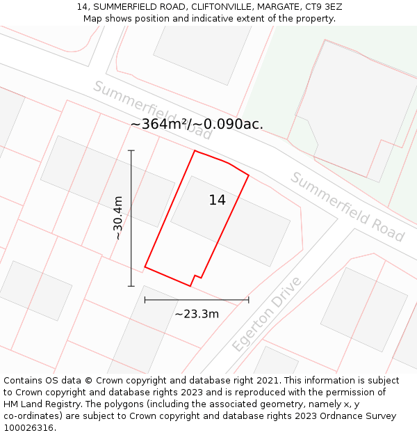 14, SUMMERFIELD ROAD, CLIFTONVILLE, MARGATE, CT9 3EZ: Plot and title map