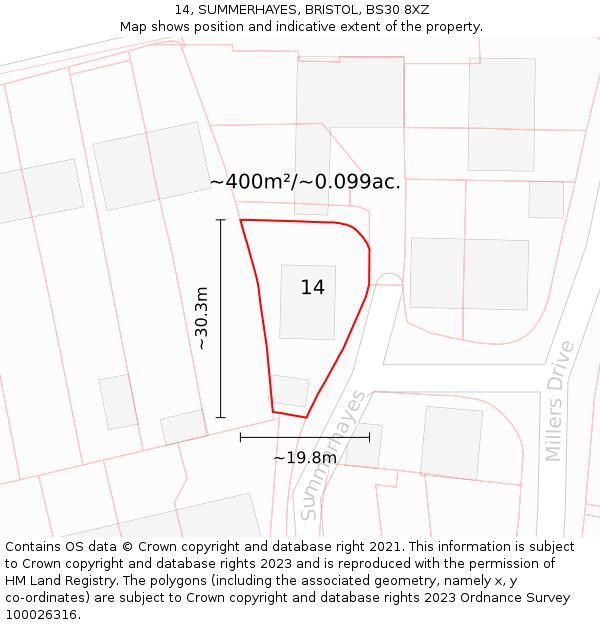 14, SUMMERHAYES, BRISTOL, BS30 8XZ: Plot and title map