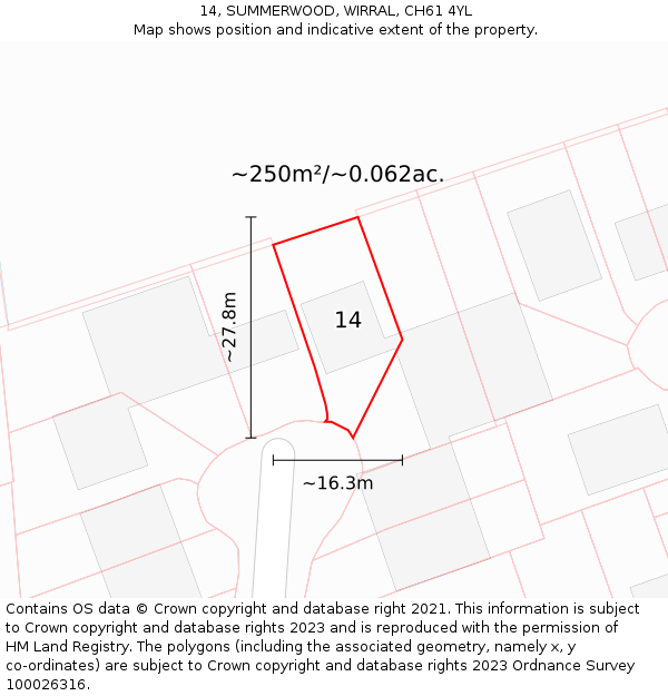 14, SUMMERWOOD, WIRRAL, CH61 4YL: Plot and title map