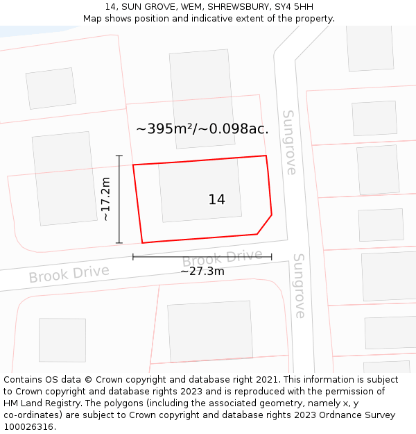 14, SUN GROVE, WEM, SHREWSBURY, SY4 5HH: Plot and title map