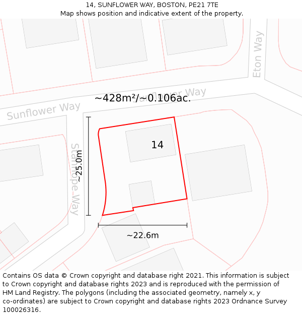 14, SUNFLOWER WAY, BOSTON, PE21 7TE: Plot and title map