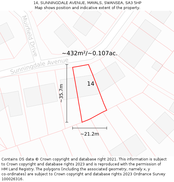 14, SUNNINGDALE AVENUE, MAYALS, SWANSEA, SA3 5HP: Plot and title map