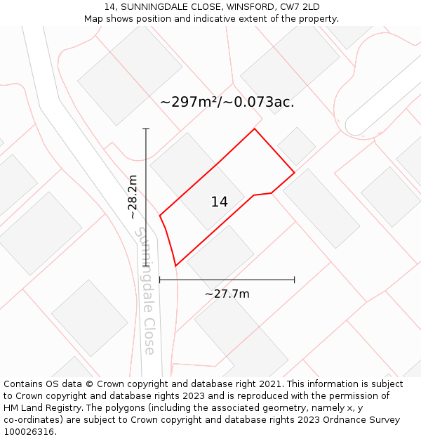 14, SUNNINGDALE CLOSE, WINSFORD, CW7 2LD: Plot and title map