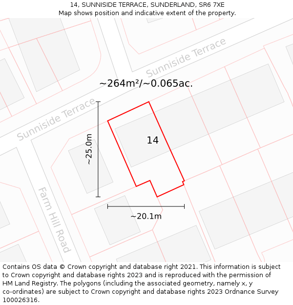 14, SUNNISIDE TERRACE, SUNDERLAND, SR6 7XE: Plot and title map