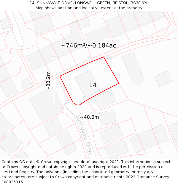 14, SUNNYVALE DRIVE, LONGWELL GREEN, BRISTOL, BS30 9YH: Plot and title map