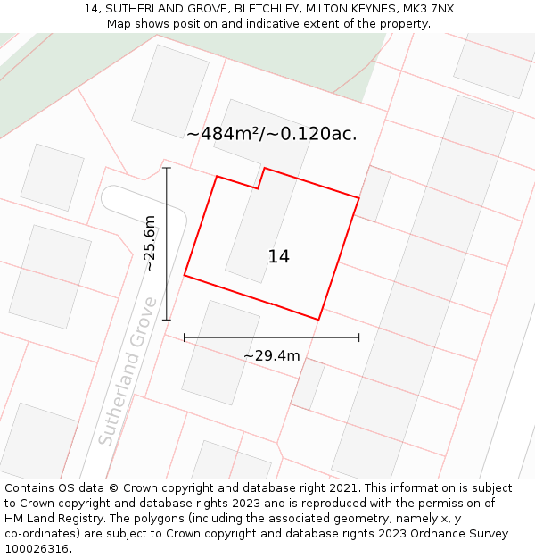 14, SUTHERLAND GROVE, BLETCHLEY, MILTON KEYNES, MK3 7NX: Plot and title map
