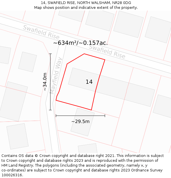 14, SWAFIELD RISE, NORTH WALSHAM, NR28 0DG: Plot and title map