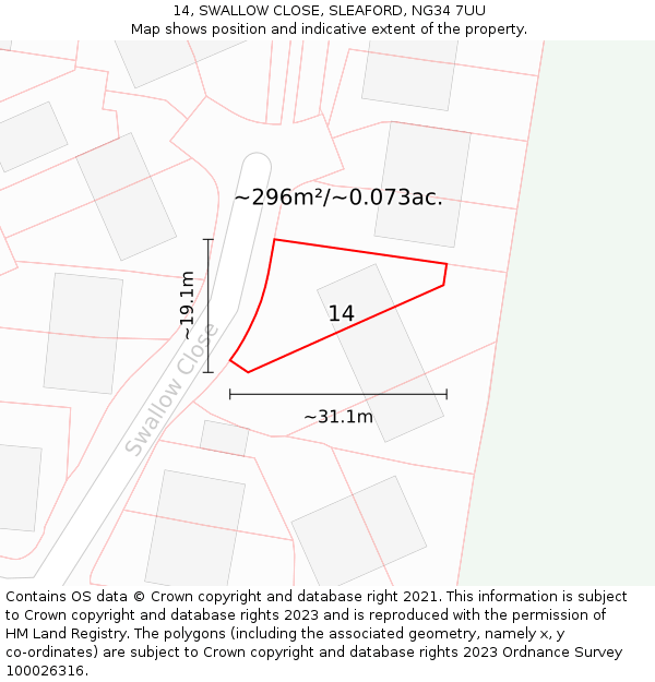 14, SWALLOW CLOSE, SLEAFORD, NG34 7UU: Plot and title map