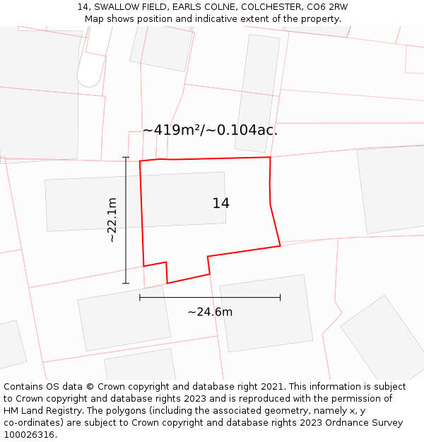 14, SWALLOW FIELD, EARLS COLNE, COLCHESTER, CO6 2RW: Plot and title map