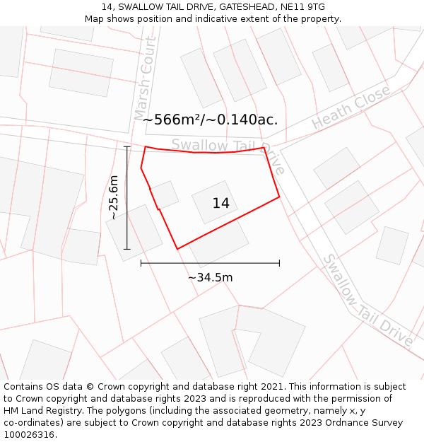 14, SWALLOW TAIL DRIVE, GATESHEAD, NE11 9TG: Plot and title map