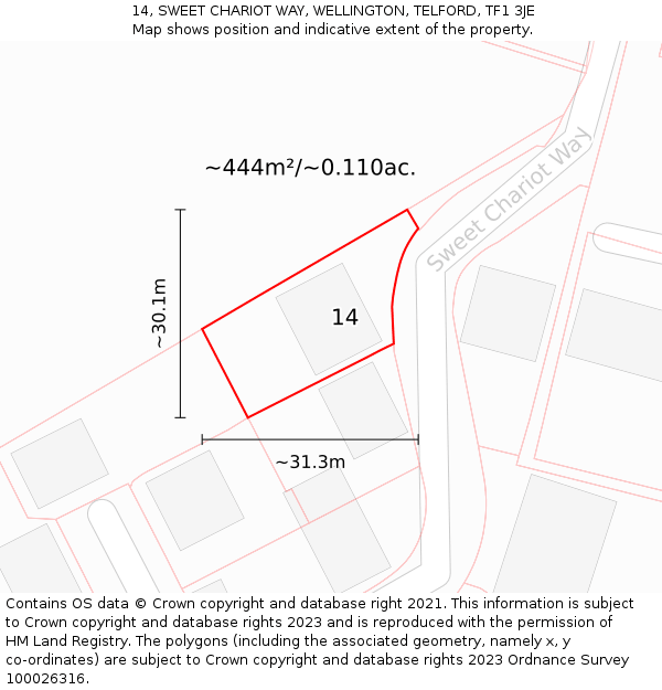 14, SWEET CHARIOT WAY, WELLINGTON, TELFORD, TF1 3JE: Plot and title map