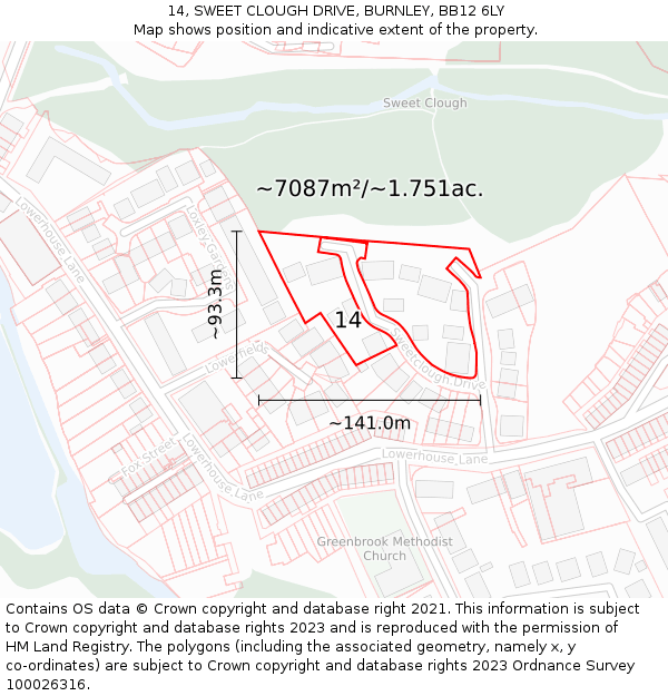 14, SWEET CLOUGH DRIVE, BURNLEY, BB12 6LY: Plot and title map