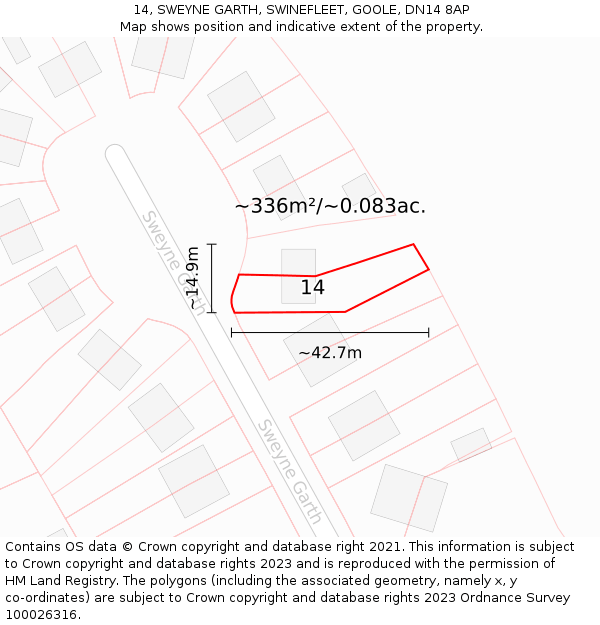 14, SWEYNE GARTH, SWINEFLEET, GOOLE, DN14 8AP: Plot and title map