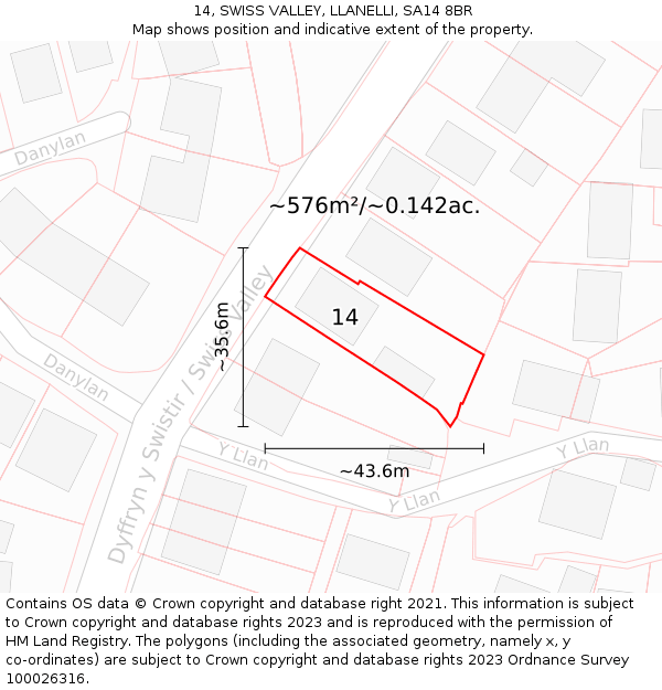 14, SWISS VALLEY, LLANELLI, SA14 8BR: Plot and title map