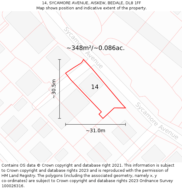 14, SYCAMORE AVENUE, AISKEW, BEDALE, DL8 1FF: Plot and title map