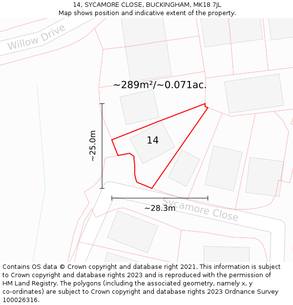 14, SYCAMORE CLOSE, BUCKINGHAM, MK18 7JL: Plot and title map