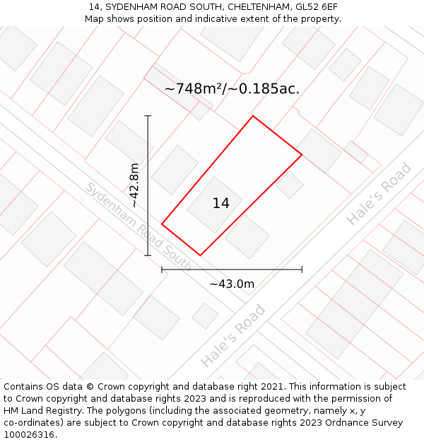 14, SYDENHAM ROAD SOUTH, CHELTENHAM, GL52 6EF: Plot and title map