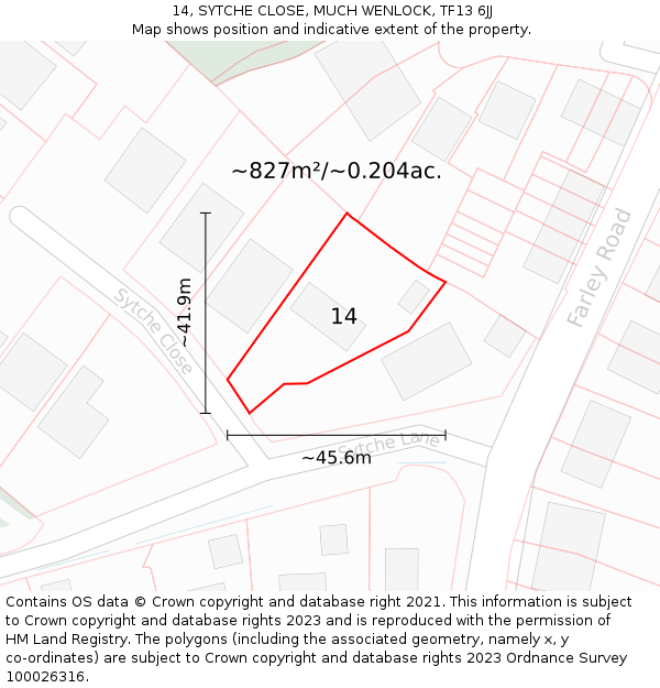 14, SYTCHE CLOSE, MUCH WENLOCK, TF13 6JJ: Plot and title map