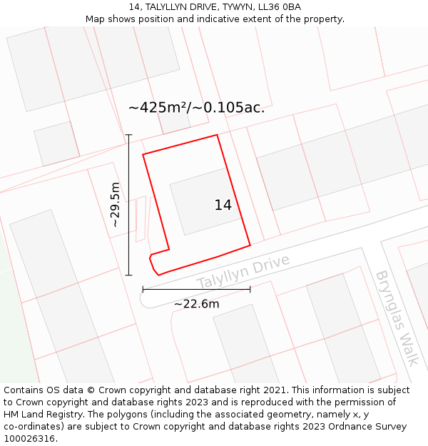 14, TALYLLYN DRIVE, TYWYN, LL36 0BA: Plot and title map