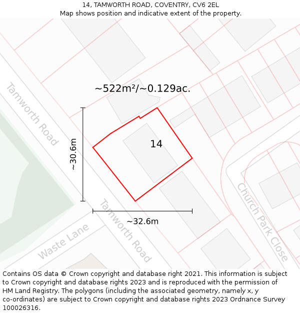 14, TAMWORTH ROAD, COVENTRY, CV6 2EL: Plot and title map