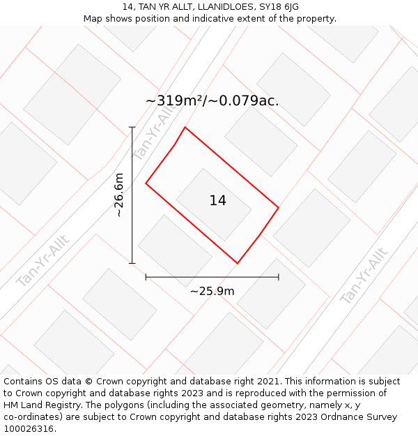 14, TAN YR ALLT, LLANIDLOES, SY18 6JG: Plot and title map