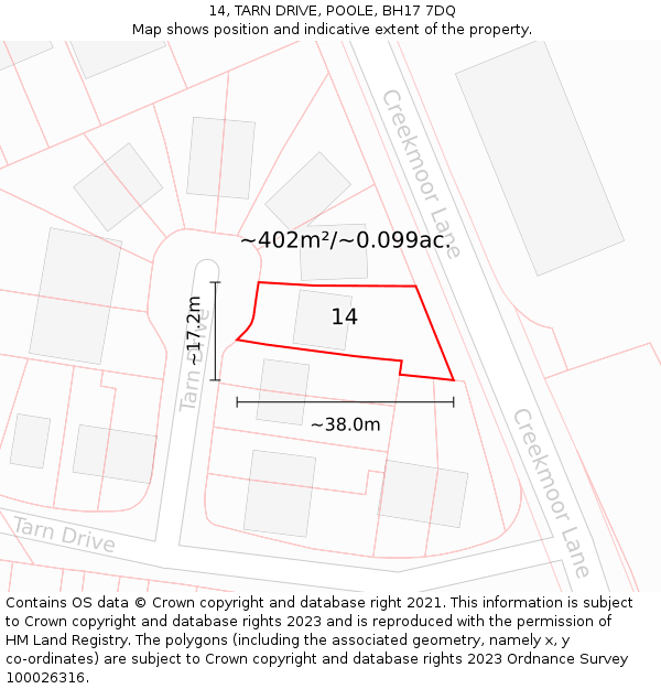 14, TARN DRIVE, POOLE, BH17 7DQ: Plot and title map