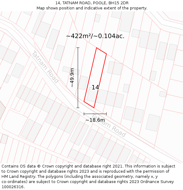 14, TATNAM ROAD, POOLE, BH15 2DR: Plot and title map