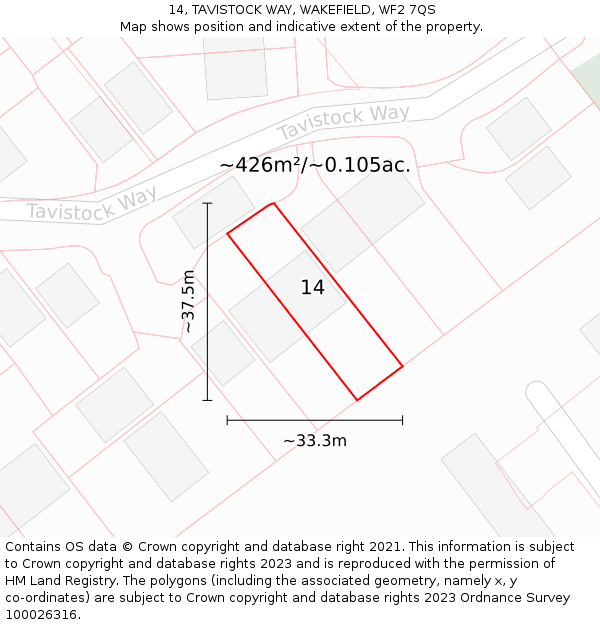 14, TAVISTOCK WAY, WAKEFIELD, WF2 7QS: Plot and title map