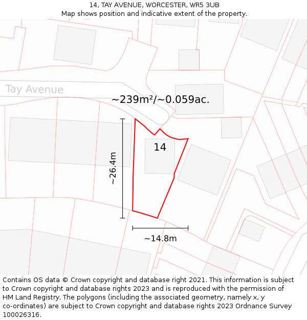 14, TAY AVENUE, WORCESTER, WR5 3UB: Plot and title map