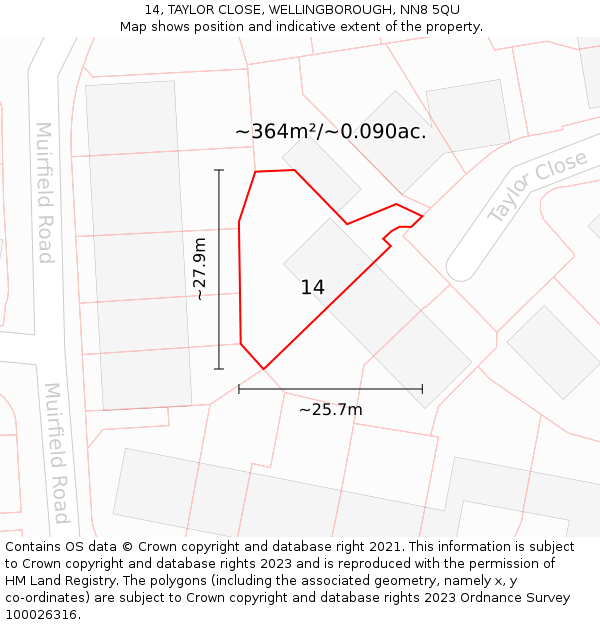 14, TAYLOR CLOSE, WELLINGBOROUGH, NN8 5QU: Plot and title map