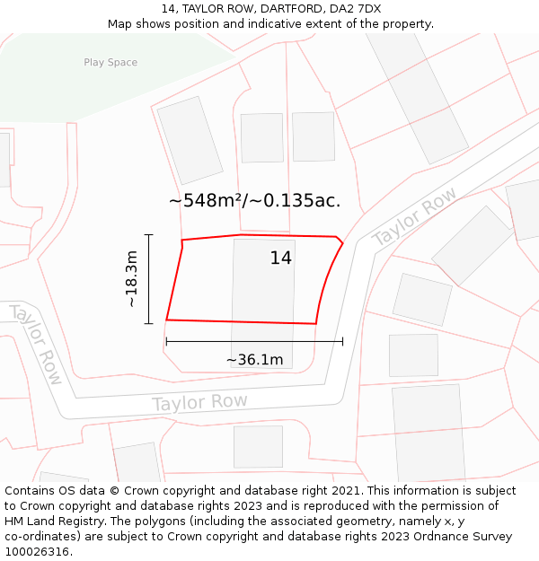 14, TAYLOR ROW, DARTFORD, DA2 7DX: Plot and title map