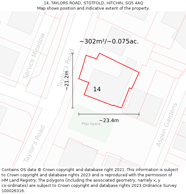 14, TAYLORS ROAD, STOTFOLD, HITCHIN, SG5 4AQ: Plot and title map