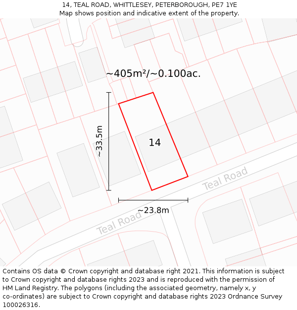 14, TEAL ROAD, WHITTLESEY, PETERBOROUGH, PE7 1YE: Plot and title map