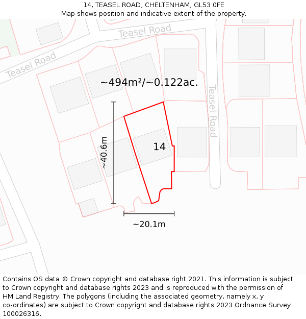 14, TEASEL ROAD, CHELTENHAM, GL53 0FE: Plot and title map