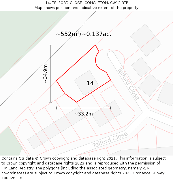 14, TELFORD CLOSE, CONGLETON, CW12 3TR: Plot and title map
