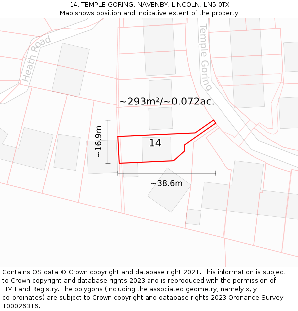 14, TEMPLE GORING, NAVENBY, LINCOLN, LN5 0TX: Plot and title map