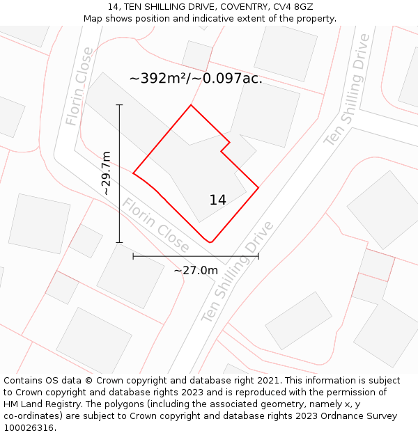 14, TEN SHILLING DRIVE, COVENTRY, CV4 8GZ: Plot and title map