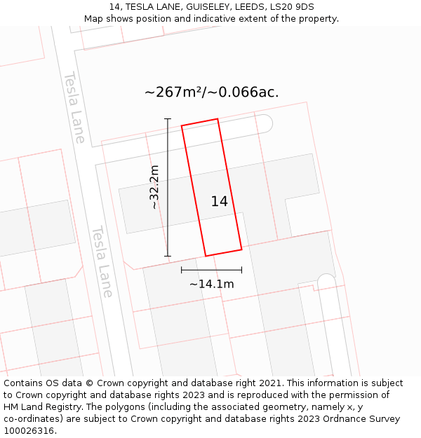 14, TESLA LANE, GUISELEY, LEEDS, LS20 9DS: Plot and title map