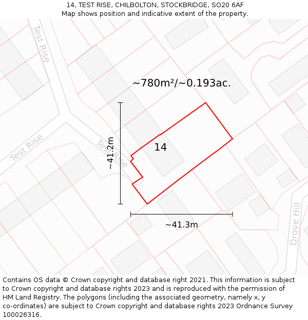 14, TEST RISE, CHILBOLTON, STOCKBRIDGE, SO20 6AF: Plot and title map