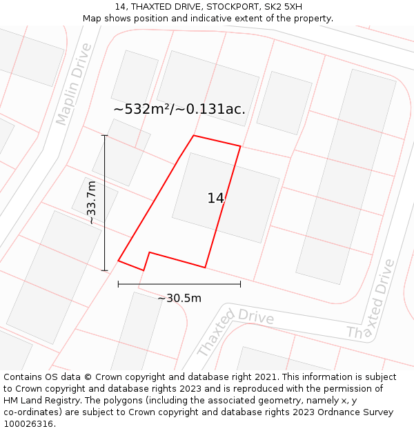 14, THAXTED DRIVE, STOCKPORT, SK2 5XH: Plot and title map