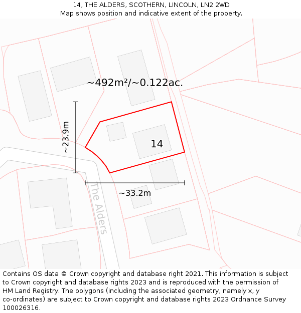 14, THE ALDERS, SCOTHERN, LINCOLN, LN2 2WD: Plot and title map