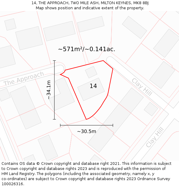 14, THE APPROACH, TWO MILE ASH, MILTON KEYNES, MK8 8BJ: Plot and title map