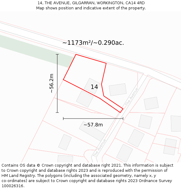 14, THE AVENUE, GILGARRAN, WORKINGTON, CA14 4RD: Plot and title map