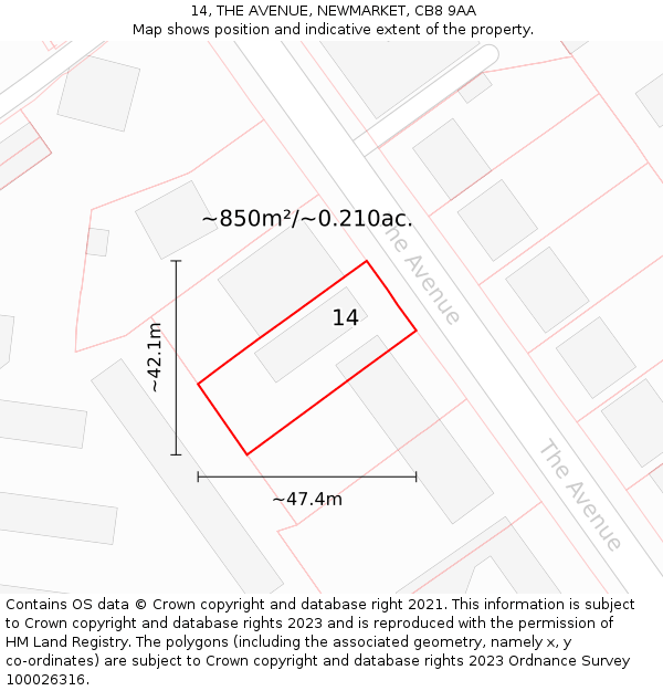 14, THE AVENUE, NEWMARKET, CB8 9AA: Plot and title map