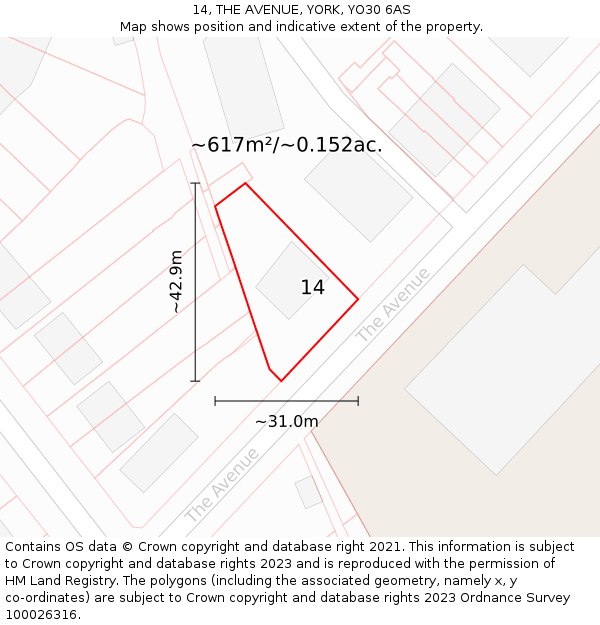 14, THE AVENUE, YORK, YO30 6AS: Plot and title map