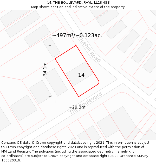 14, THE BOULEVARD, RHYL, LL18 4SS: Plot and title map